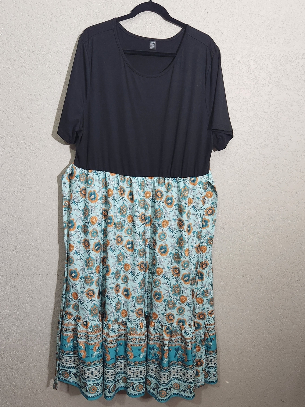 SHEIN Dress Black Curve 4XL Floral Tiered Boho